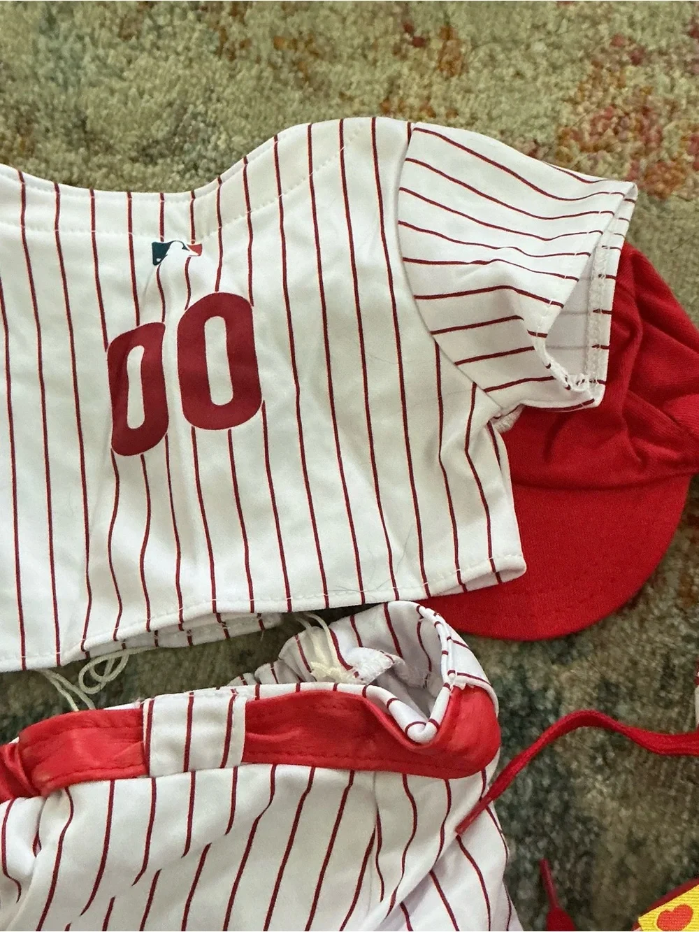 Build-A-Bear Phillies Red & White Pinstripe Outfit with Cap and Shoes